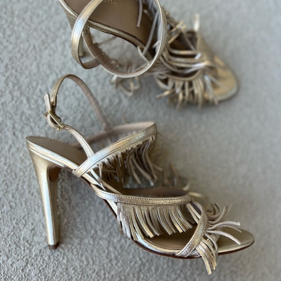 Perla Formentini Allegra Gold Platino Fringe Leather Heels Size 39 - Picture 4 of 11